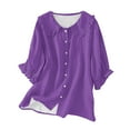 thumbnail image 1 of Breezora Floral Embroidered Button Up Shirt Women's Relaxed Fit Half Sleeve Doll Collar Tops XXL Size Purple, 1 of 3