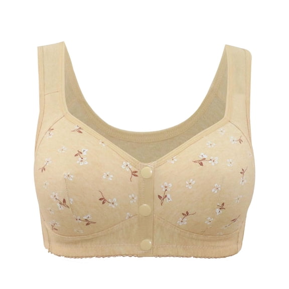 Breezora Front Button Wireless Bra For Women Printed Soft Cup Full Coverage Comfort Support Breathable Fabric Vest Style Bra 48 Size Beige
