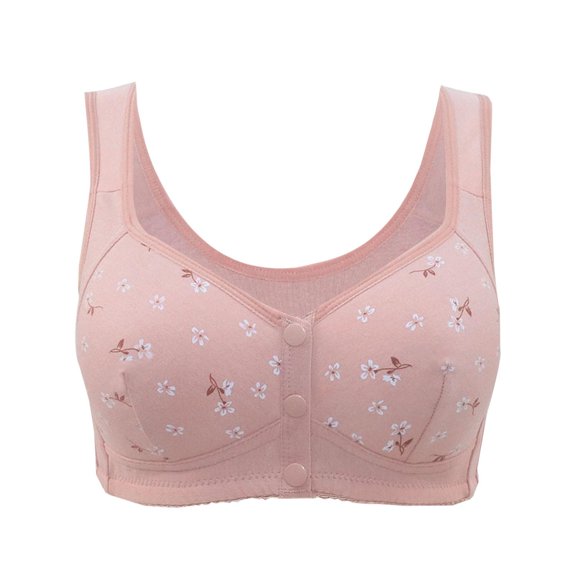 Breezora Front Button Wireless Bra For Women Printed Soft Cup Full Coverage Comfort Support Breathable Fabric Vest Style Bra 48 Size Pink
