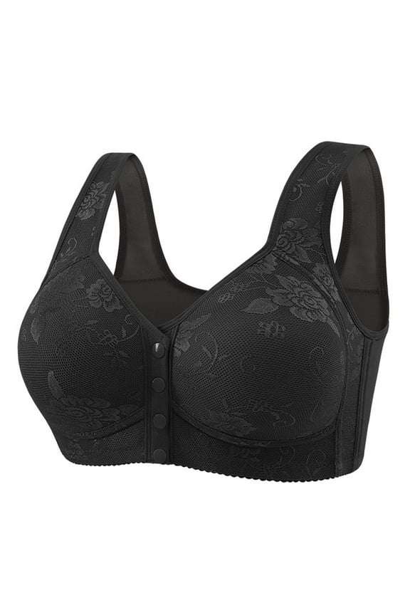 Front Closure Bra for Women Wireless Full Support Comfort Fit Breathable Fabric Plus Size Daily Wear Black