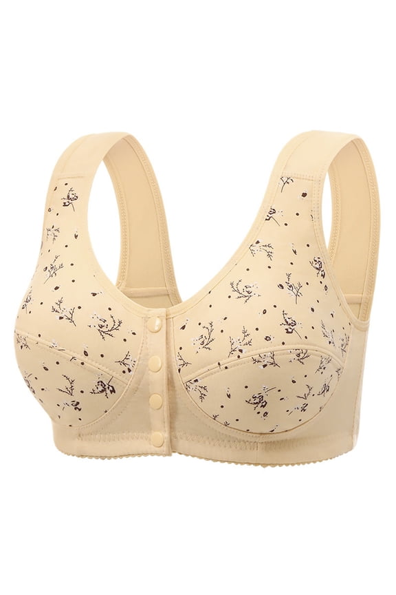 Front Closure Wireless Bras for Women Comfortable Support Daily Wear Snaps Closing No Underwire Full Coverage Bralette Beige