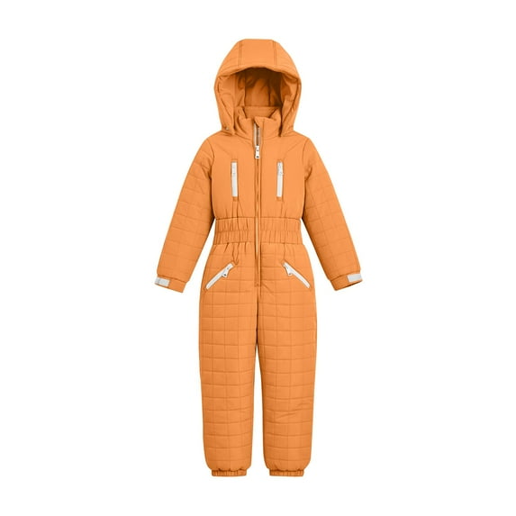 Breezora Girls Insulated Ski Suit One Piece with Hood for Cold Weather Playtime and Sports 170 Size Orange