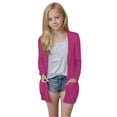 thumbnail image 1 of Breezora Girls Lightweight Open Front Cardigan Long Sleeve V Neck with Pockets Versatile Seasonal Layering Top 140 Size Hot Pink, 1 of 6