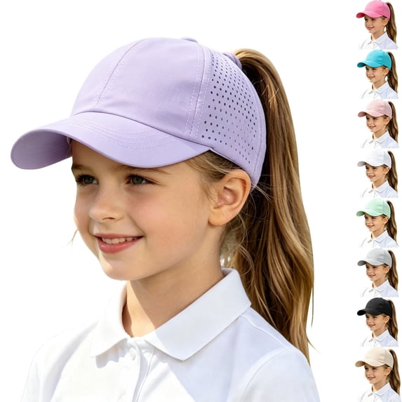 Breezora Girls Ponytail Baseball Cap Mesh Sun Hat Adjustable Back Opening Sports Visor for Outdoor Activities and Daily Casual Wear