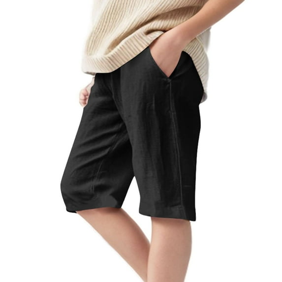 Breezora Girls Summer Shorts Knee Length Relaxed Fit Wide Leg Casual Breathable High Waisted Comfortable Play Shorts 150 Size Black
