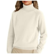 BREEZORA Half Turtleneck Knitted Pullover Sweater Women Long Sleeve Warm Jumper Top Relaxed Fit Cozy Soft Yarn L Size Beige