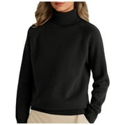 BREEZORA Half Turtleneck Knitted Pullover Sweater Women Long Sleeve Warm Jumper Top Relaxed Fit Cozy Soft Yarn L Size Black