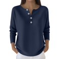 thumbnail image 1 of Breezora Henley Button Through Sweatshirt Women Long Sleeve Casual Lounge Top Lightweight Knit Layering Piece L Size Navy, 1 of 5