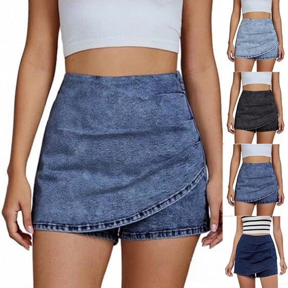 Breezora High Waist Ripped Denim Shorts for Women Wide Leg Elastic Tight Casual Summer Short Trousers Fashion Pull On Bottoms with Pockets
