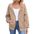 thumbnail image 1 of Breezora Hooded Waffle Knit Sweatshirt for Women Zipper Front Long Sleeve Spliced Casual Jacket L Size Khaki, 1 of 8