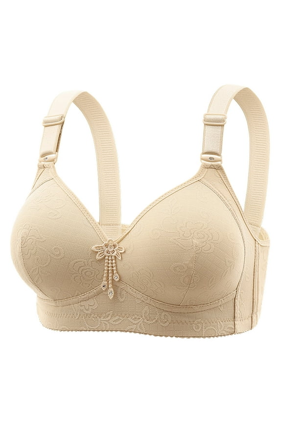 Jacquard Full Cup Bras for Women Three Row Back Closure Comfort Support Wireless Design with Smooth Coverage 36 Size Beige