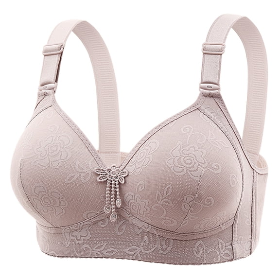 Breezora Jacquard Full Cup Bras for Women Three Row Back Closure Comfort Support Wireless Design with Smooth Coverage 36 Size Grey