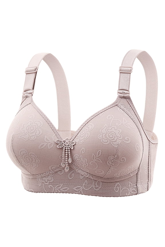Jacquard Full Cup Bras for Women Three Row Back Closure Comfort Support Wireless Design with Smooth Coverage 42 Size Grey