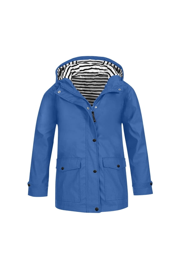 Kids Waterproof Rain Jacket Windproof Hooded Windbreaker with Pockets Full Zip Outdoor Adventures Coat 120 Size Sky Blue