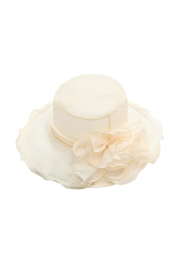 Ladies Fancy Wide Brim Party Cap Fascinator Hat For Wedding Tea With Veil Beige