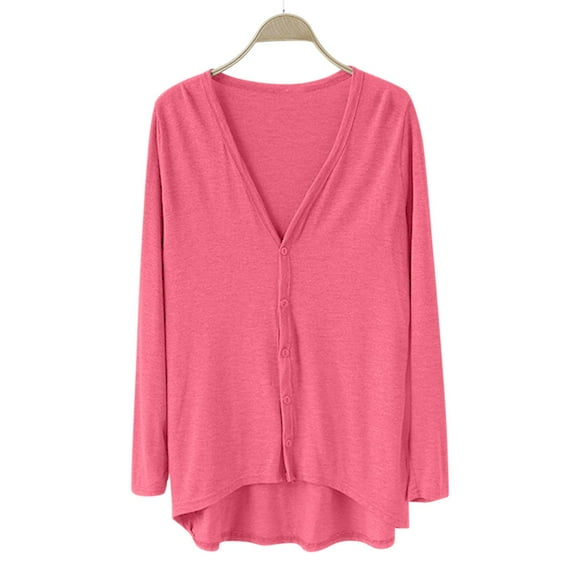Breezora Ladies V Neck Modal Asymmetrical Long Sleeve Open Front Cardigan Sweater Watermelon Red