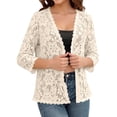 thumbnail image 1 of Breezora Ladies V Neck Three Quarter Sleeve Lace Knit Cardigan Open Front Lightweight Cover Up L Size Beige, 1 of 4