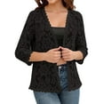thumbnail image 1 of Breezora Ladies V Neck Three Quarter Sleeve Lace Knit Cardigan Open Front Lightweight Cover Up L Size Black, 1 of 4
