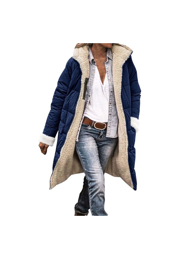 Ladies Warm Double Faced Down Winter Coat with Long Sleeves for Fashionable Outerwear and Daily Protection L Size Blue