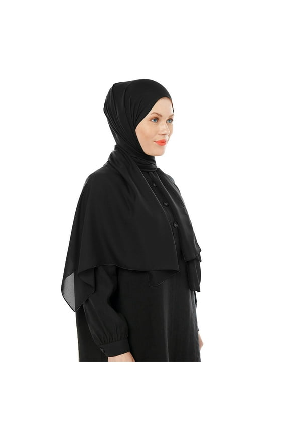 Lightweight Chiffon Hijab Scarf Long Head Covering Shawl for Daily Wear Black