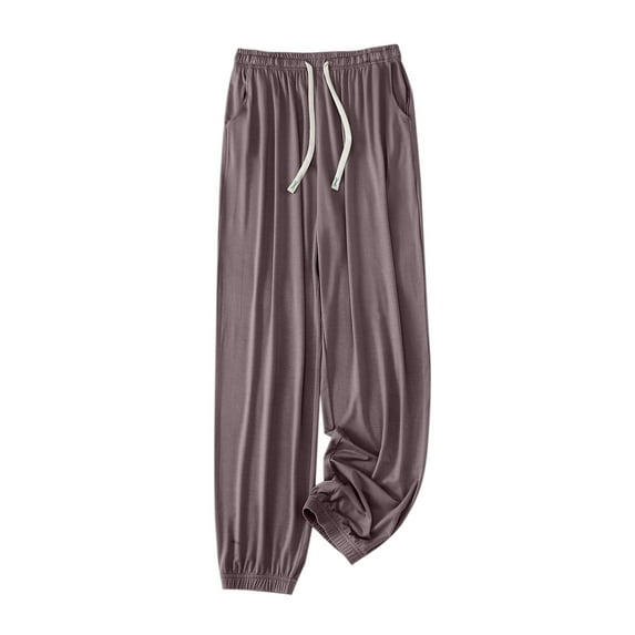 Breezora Lightweight Modal Lounge Pants for Women Breathable Soft Sleepwear with Ruffle Hem Comfortable Loungewear L Size Coffee