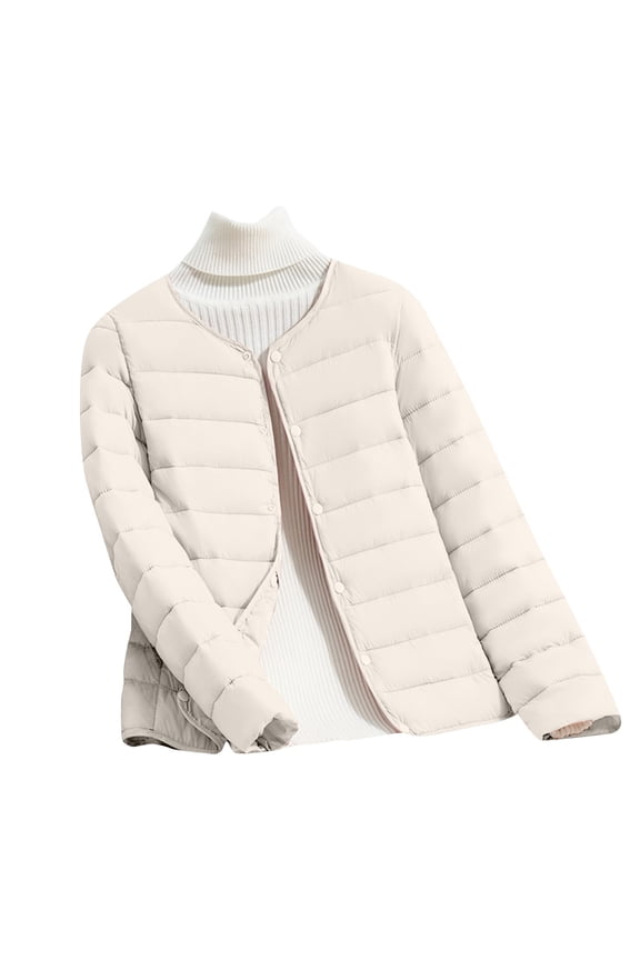 Lightweight Winter Puffer Coat for Women Warm Thermal Quilted Inner Layer Outer Jacket XXL Size Beige
