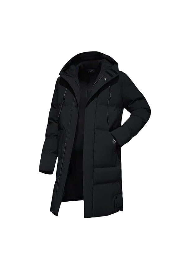 Long Quilted Puffer Jacket Women Hooded Winter Warm Coat Zippered Cotton Outerwear Comfortable Durable XL Size Black