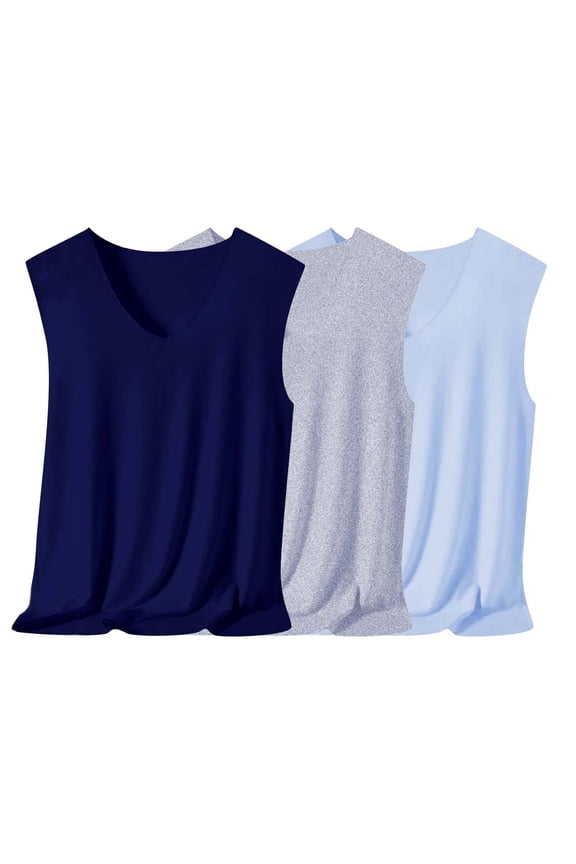 Men's 3 Packs Tank Tops V Neck Sleeveless Cooling Breathable Casual Summer Gym Athletic Undershirts for Workout XXL Size Blue