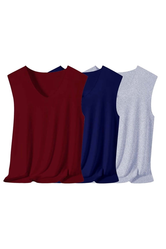 Men's 3 Packs Tank Tops V Neck Sleeveless Cooling Breathable Casual Summer Gym Athletic Undershirts for Workout XXXXXL Size Red