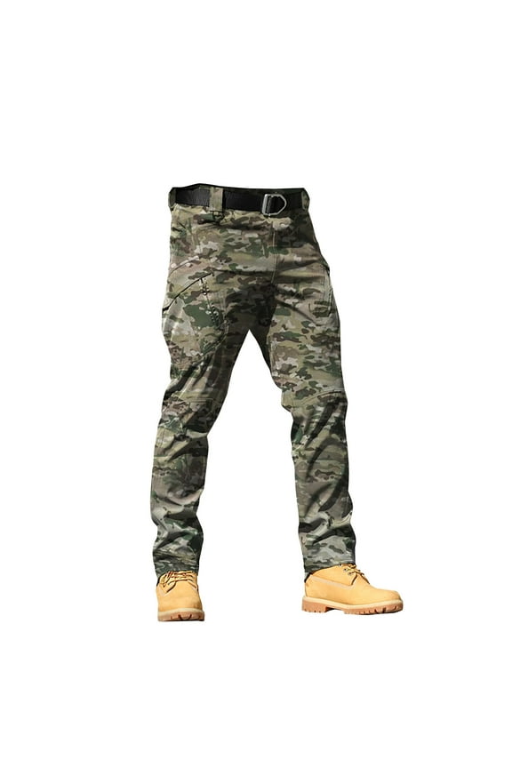 Men's Cargo Pants Water Resistant with Large Pockets Loose Fit Soft Outdoor Training Wear and Casual Trousers L Size Army Green