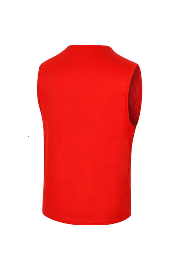 Men's Casual Multi Pocket Zipper Sleeveless Jacket Vest Coat British Style for Work Outdoor XXL Size Red