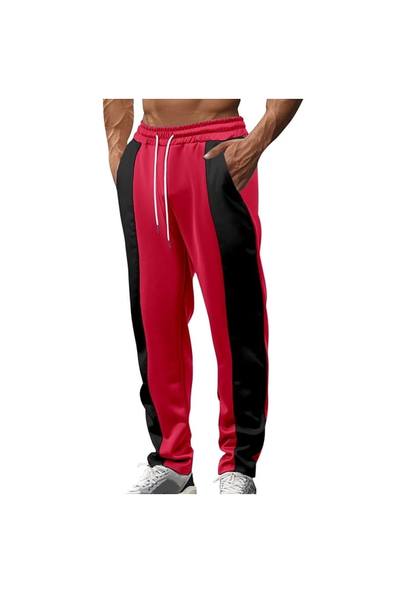 Men's Casual Pants Street Style Splicing Trendy Urban Sportswear Loose Fit Breathable for Daily Active Lifestyle XL Size Wine