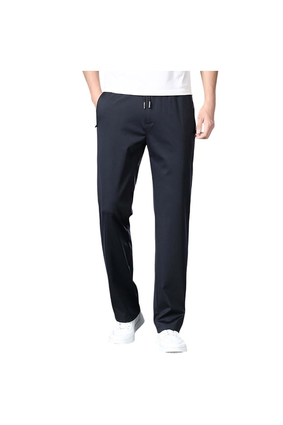 Men's Casual Trousers Straight Leg Stretch with Breathable Comfort for Business and Everyday Wear XL Size Navy