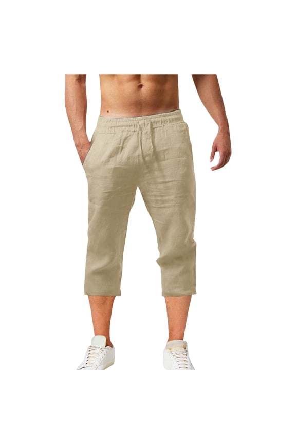 Men's Classic Fit Casual Capris in Soft Cotton for Everyday Summer Comfort and Versatile Styling M Size Khaki