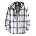 thumbnail image 1 of Breezora Men's Long Sleeve Shirt Plaid Flannel Casual Button Down Hooded Jacket Outdoor Hiking Camping Utility Shacket with Pockets XL Size Grey, 1 of 5