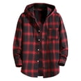 thumbnail image 1 of Breezora Men's Long Sleeve Shirt Plaid Flannel Casual Button Down Hooded Jacket Outdoor Hiking Camping Utility Shacket with Pockets XXXL Size Wine, 1 of 6