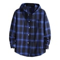 thumbnail image 1 of Breezora Men's Long Sleeve Shirt Plaid Flannel Casual Button Down Hooded Jacket Outdoor Hiking Camping Utility Shacket with Pockets XXL Size Dark Blue, 1 of 6