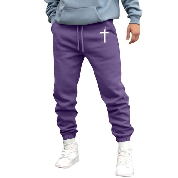 Breezora Men's Printed Jogger Sweatpants with Pockets High Waist Design Artistic Patterns Slim Cuff Sweatpants for Street Style S Size Purple