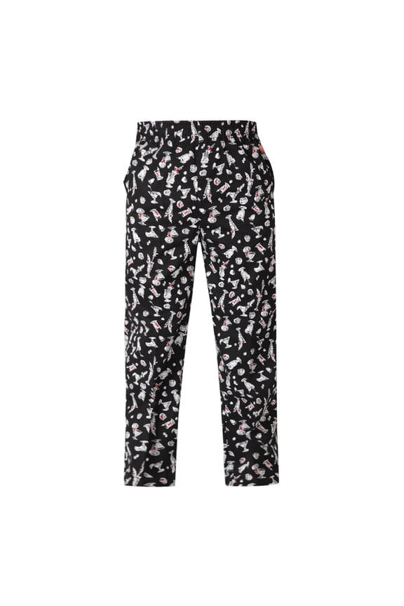 Men's Professional Work Pants Full Elastic Waist with Functional Design for Kitchen Service and Hospitality Environments L Size Black