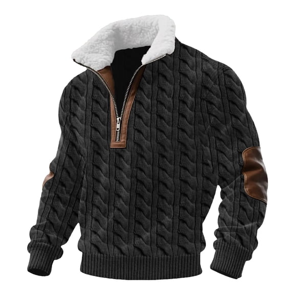 Breezora Men's Quarter Zip Pullover with Cadet Collar Fleece Lined Sweatshirt Thermal Insulation for Everyday Athleisure Wear L Size Black