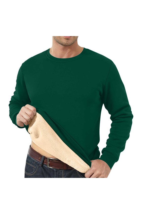 Men's Round Neck Loose Fit Sweater Plus Velvet Thickened for Spring Autumn Winter Comfort Hoodless Long Sleeve Top XXL Size Army Green