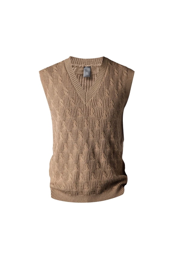 Men's Slim Knit Sweater Vest Lightweight Warm Undershirt for Casual and Business Attire L Size Khaki