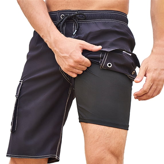 Breezora Men's Swim Trunks Quick-Dry Beachwear with Secure Side Straps for Swimming Vacation and Outdoor Water Sports 28 Size Black