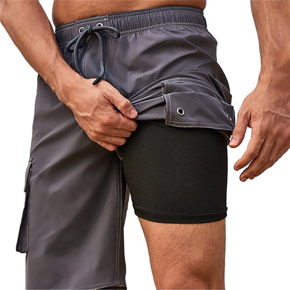 Breezora Men's Swim Trunks Quick-Dry Beachwear with Secure Side Straps for Swimming Vacation and Outdoor Water Sports B Size Grey
