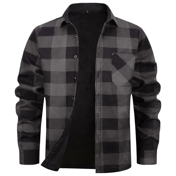 Breezora Men's Warm Flannel Shirt with Brushed Fleece Lining Cold Weather Plaid Long Sleeve Top for Autumn and Winter XXL Size Grey