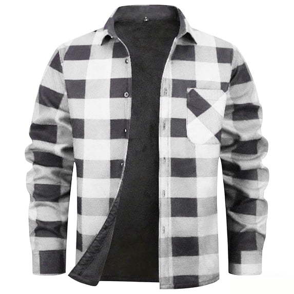 Breezora Men's Warm Flannel Shirt with Brushed Fleece Lining Cold Weather Plaid Long Sleeve Top for Autumn and Winter XXL Size White