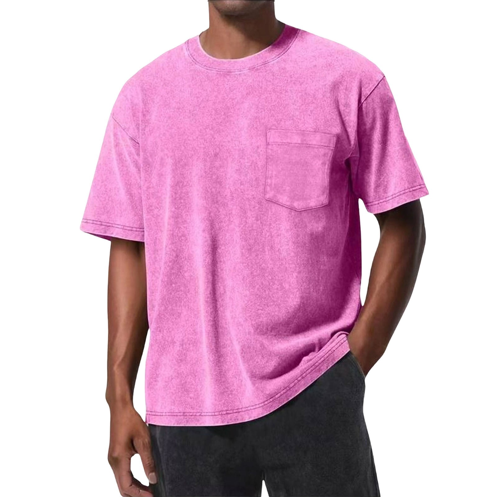 Breezora Men's Washed Loose Fit Short Sleeve Tee Shirts with Chest ...