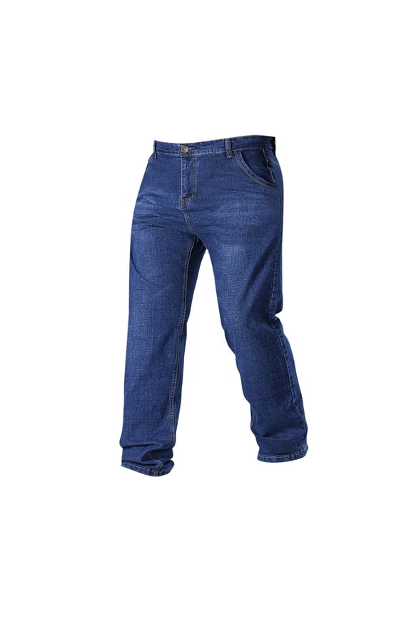 Men's Winter Casual Denim Pants with Fleece Lining Thickened Warm Stretch Straight Leg Comfortable Cold Weather Wear XL Size Blue