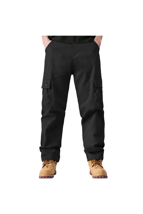 Men's Winter Work Pants with Thermal Fleece Lining Thickened Warmth Straight Leg Design for Cold Weather Outdoor Use L Size Black