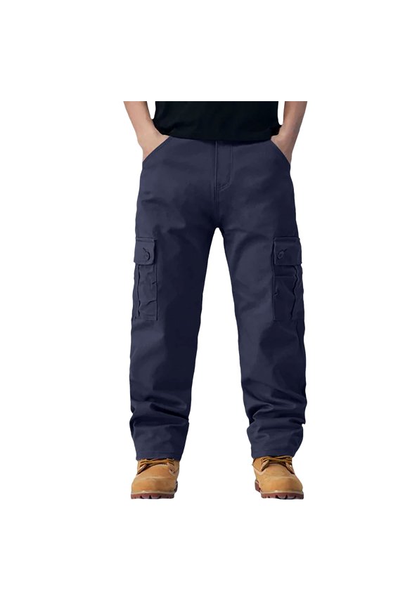 Men's Winter Work Pants with Thermal Fleece Lining Thickened Warmth Straight Leg Design for Cold Weather Outdoor Use XL Size Navy